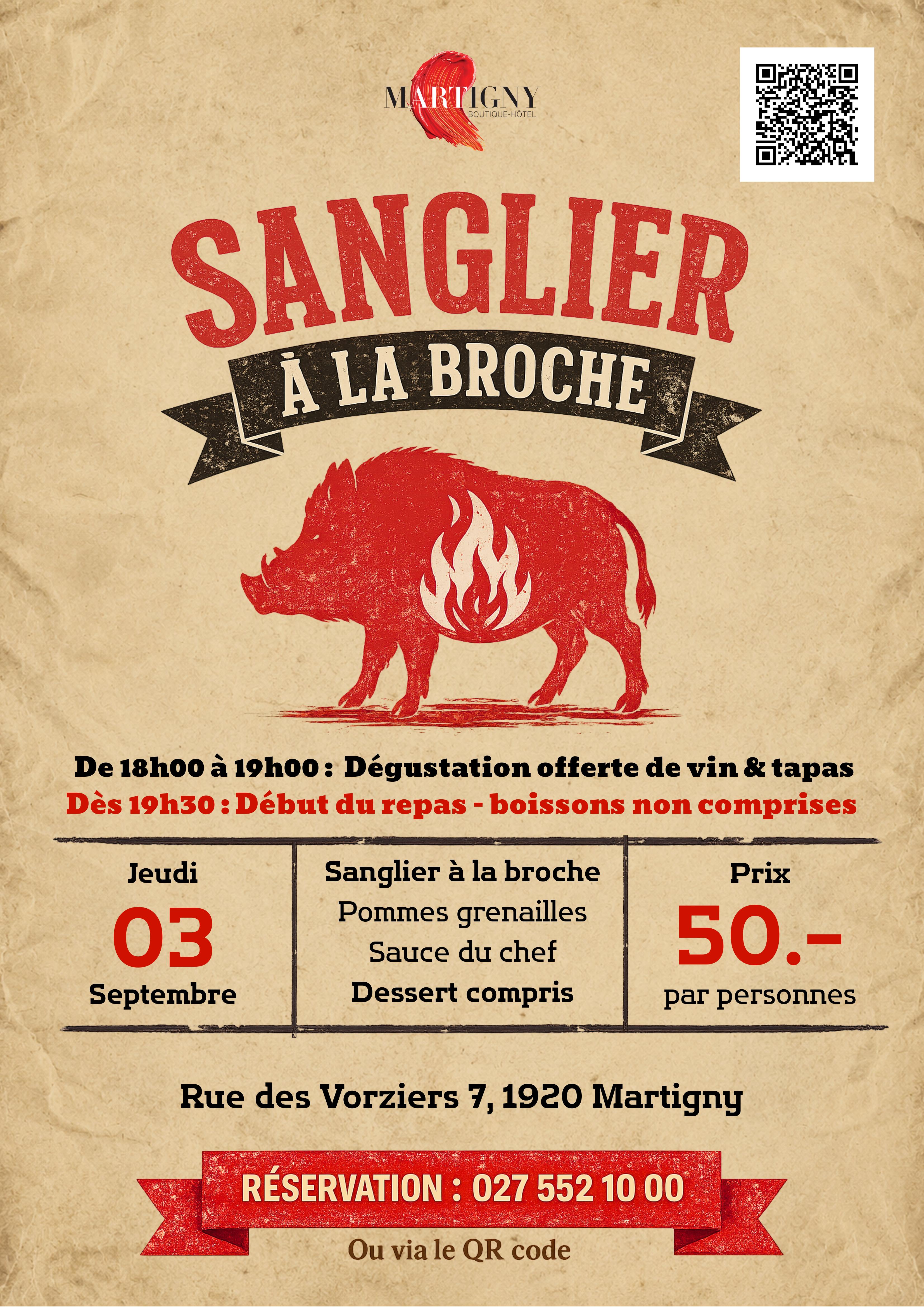 🐗 Soirée Sanglier à la broche à Martigny !